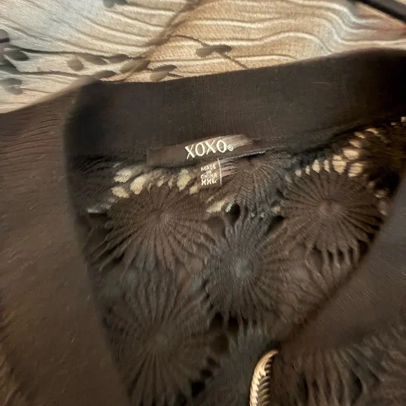 XOXO Black Floral Lace Bomber Jacket - Picture 2 of 3